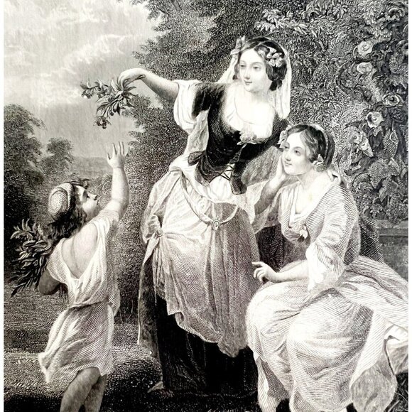 Summer Time Engraving 1859 Victorian Family Playing In Field Art DWY5F - Picture 1 of 2